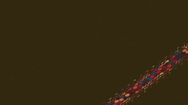 Abstract background with a diagonal stripe of colorful, pixelated mosaic patterns on a dark olive green surface.