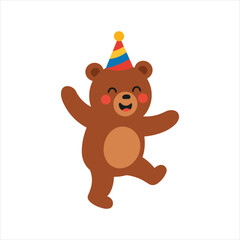 Fototapeta premium Dancing Bear with Party Hat Illustration, Fair Clipart, Circus Clip art, Carnival Celebration Art, Carnival Digital File