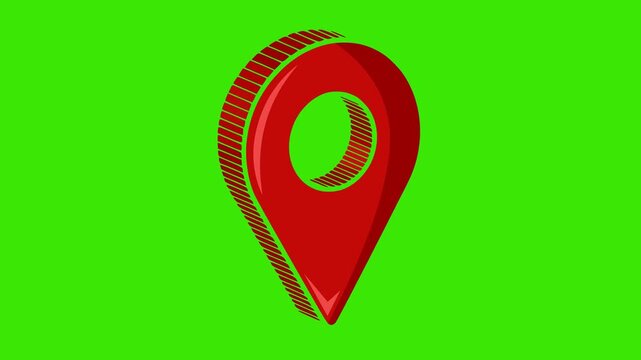 isometric red map pointer animation with technical sketch style on green screen. 3d location pin symbol for navigation, gps, and logistics technology projects. high quality 2d animation video