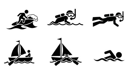 Obraz premium Water Sports Silhouette Icons Set.