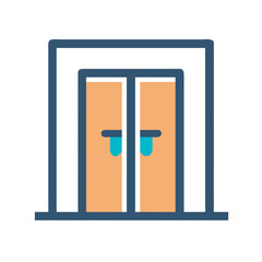 Obraz premium Illustration of a simple closed door frame with blue and beige color