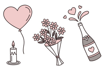 Romantic Decoration Icon Set Flat Vector White B (1) © dog