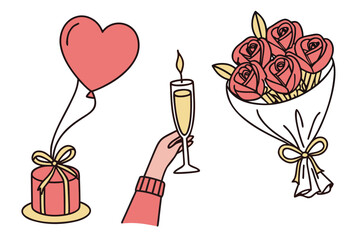 Romantic Decoration Icon Set Flat Vector White B © dog