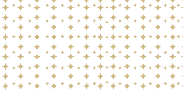 Golden vector seamless pattern with small diamond shapes, stars, rhombuses, dots. Abstract gold and white geometric texture. Simple minimal repeat background. Subtle luxury design for decor, wallpaper