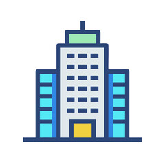 Naklejka premium Flat Vector Illustration of Modern Office Building Isolated on Black Background