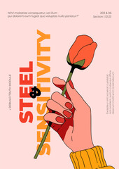 Vector illustration of woman with flowers. Happy Women's Day greeting card. 