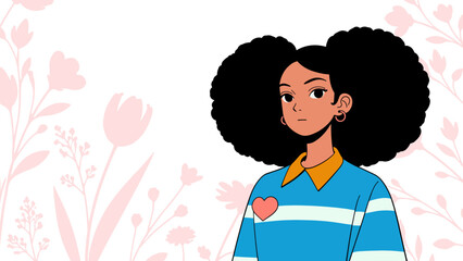 Vector illustration of woman with flowers. Happy Women's Day greeting card. 