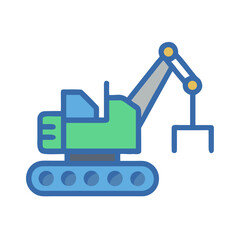 Obraz premium Stylized icon illustration of an excavator with blue and green color palette