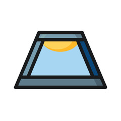 Geometric illustration of skylight with sunlight and blue sky on black background