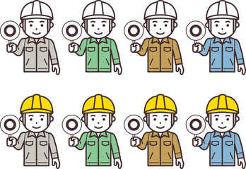 正解の札を上げるヘルメットと作業服を着用した男性のアイコン