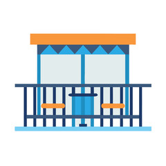Fototapeta premium Colorful illustration of a balcony with a table and chairs on a black background