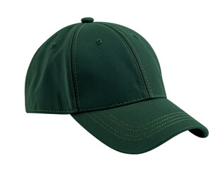 Dark Green Baseball Cap Side Angle Showing Adjustable Strap, Casual Wear Style, Isolated on Transparent Background