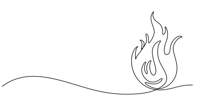 Bon fire continuous one line drawing animation video, Campfire Single Line Icon, Campfire Continuous Line Drawing with Editable Stroke and Copy Space