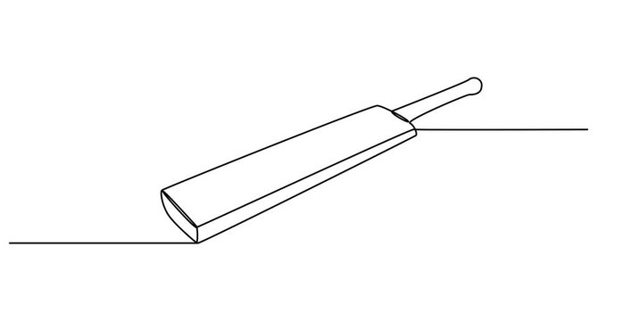 Self animated continuous line drawing illustration of a professional cricket bat, Cricket bat icon continuous one line drawing international sports equipment 4k animation video, Animated self drawing.