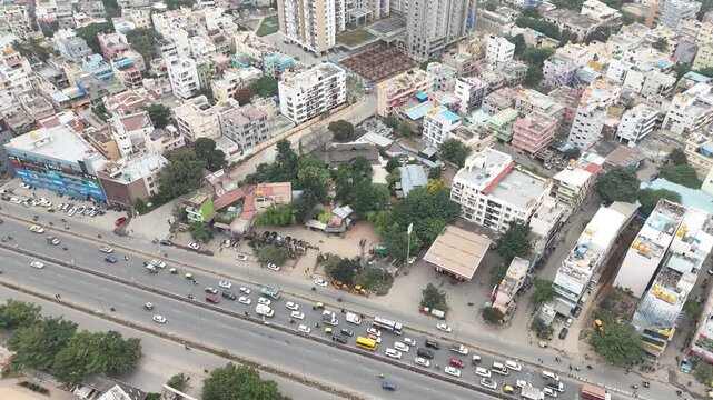 Aerial Drone View of Rajarajeshwari Nagar, Bangalore, India &ndash; Emerging Luxury Real Estate Market in South-West Bangalore with High-Rise Residential Projects, Commercial Development, and Rajarajeshwari