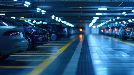 Cars parked in a modern parking garage