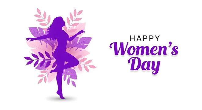 Happy women's day celebration with dancing silhouette and floral background