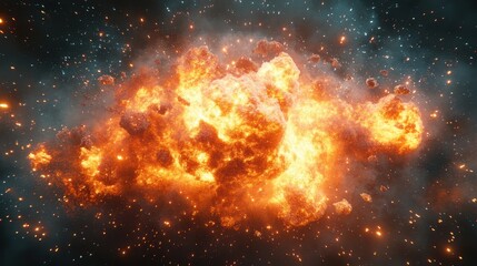 Fototapeta premium Massive cosmic explosion erupts with fiery debris and glowing particles in deep space