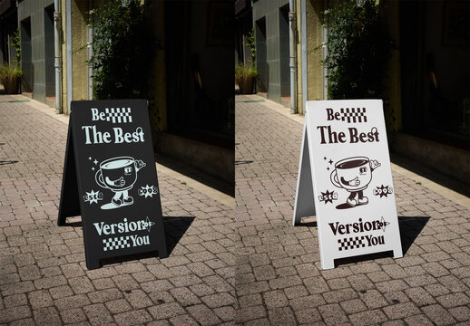 Mockup Of Customized A-Frame Sign On Sidewalk