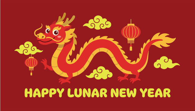 Chinese New Year Celebration Dragon Flat Vector Illustration - Lunar New Year Festival