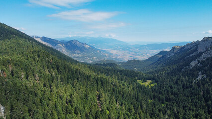 Obraz premium Drone View of Greek Forest near Parnassus – Panoramic Aerial Landscape and Natural Scenery
