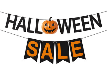 Halloween Sale Banner with Jack O Lantern on White Background