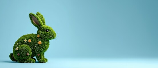 Osterhase mit Moostextur und Fr&uuml;hlingsblumen