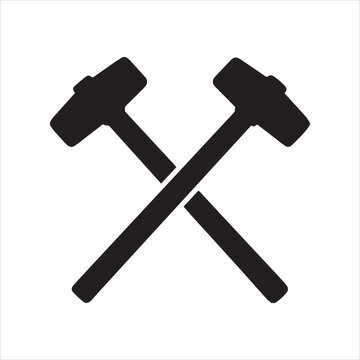 Two hammers crossed, one claw hammer and one sledge hammer in silhouette