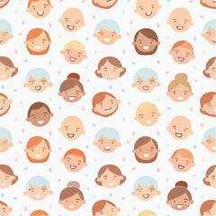 Seamless flat vector pattern of abstract smiling faces