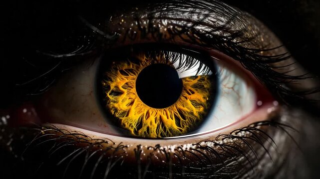 Extreme close-up macro shot of a human eye with vibrant golden iris