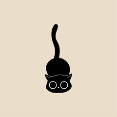 Funny Black Cat Hanging Upside Down, Minimal Hand Drawn Flat Vector Style