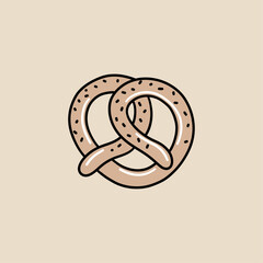 Pretzel Bread Icon, Minimal Hand Drawn Flat Vector, Cozy Cafe Aesthetic