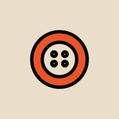 Round Sewing Button, Minimal Hand Drawn Flat Vector, Beige Background