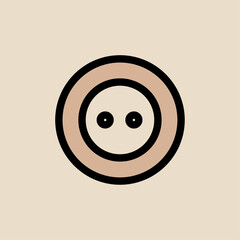Round Sewing Button, Minimal Hand Drawn Flat Vector, Beige Background