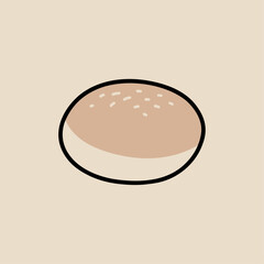 Bread Bun Illustration, Minimal Hand Drawn Flat Vector, Beige Background