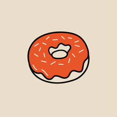 Glazed Donut Illustration, Cute Minimal Hand Drawn Flat Vector Style