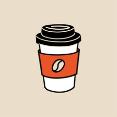 Coffee To Go Cup With Sleeve, Minimal Hand Drawn Flat Vector Style