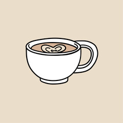 Cappuccino Cup With Latte Art, Minimal Hand Drawn Flat Vector