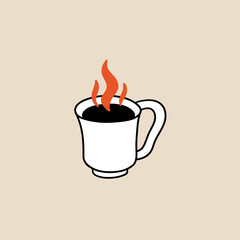 Hot Coffee Mug With Steam, Cozy Minimal Hand Drawn Flat Vector
