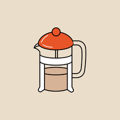 French Press Coffee Maker, Cozy Minimal Hand Drawn Flat Vector