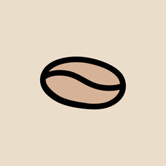 Roasted Coffee Bean Icon, Minimal Hand Drawn Flat Vector, Beige Background