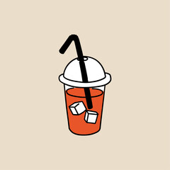 Takeaway Cold Drink Cup With Straw, Minimal Hand Drawn Flat Vector