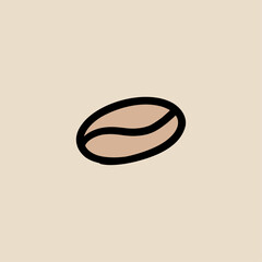 Roasted Coffee Bean Icon, Minimal Hand Drawn Flat Vector, Beige Background