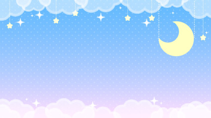 ゆめかわいいパステル背景　星と月と雲のキラキラ空間