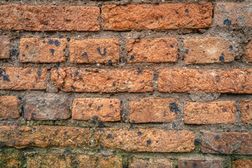 Old brick wall texture with rough surface, weathered details, and warm earthy tones, suitable for background, construction, and vintage design concepts.