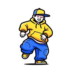 Naklejka premium Cartoon Boy Dancing in Yellow Hoodie.