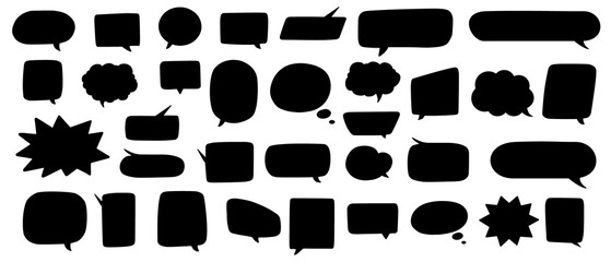 Fototapeta premium Collection of speech bubbles black silhouettes. Illustration on a transparent background