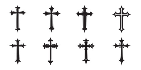 Stylized solid black cross symbolizing faith, religion, and hope.