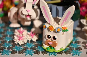 Naklejka premium Easter bunnies made of Lego