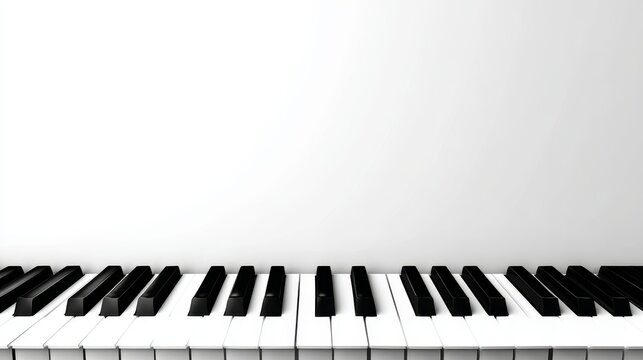 Minimal piano corner banner template with keyboard strip and white copyspace, clean music design, modern layout, musical instrument concept, creative text space, elegant minimalist style